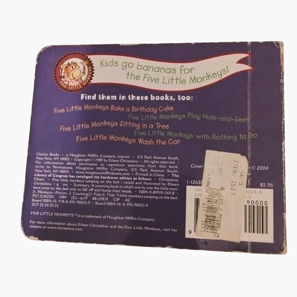 Five Little Monkeys Jumping On The Bed Board Book Eileen Christelow Childrens St - Picture 5 of 6